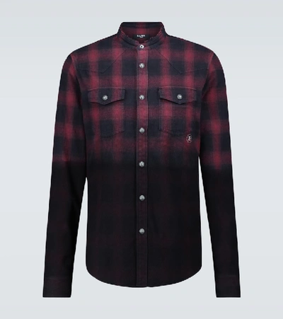 Shop Balmain Cotton Flannel Checked Shirt In Red