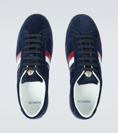 Shop Moncler New Monaco Suede Sneakers In Blue