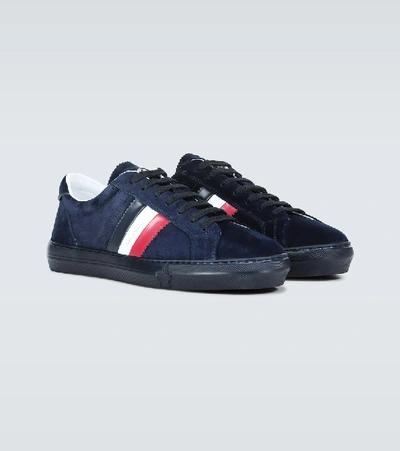 Shop Moncler New Monaco Suede Sneakers In Blue