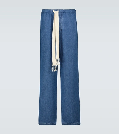 Shop Loewe Wide-leg Drawstring Jeans In Blue