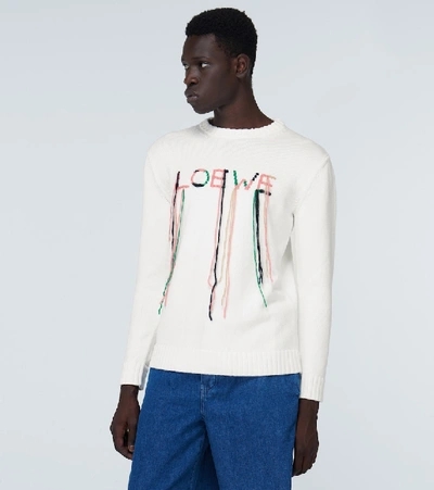 Shop Loewe Intarsia Stitch Sweater In White