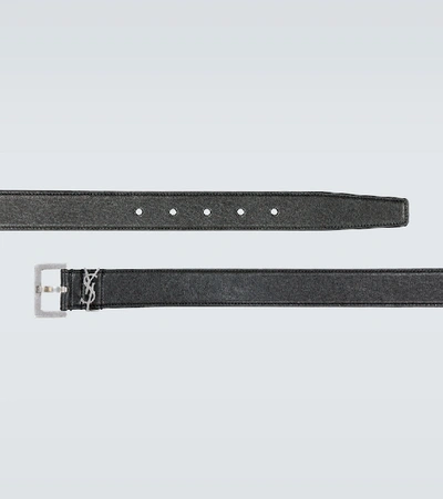 Shop Saint Laurent Slim Leather Belt In Black