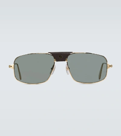 Shop Cartier Square-frame Aviator Sunglasses In Gold