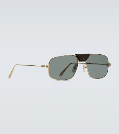 Shop Cartier Square-frame Aviator Sunglasses In Gold
