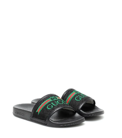 Shop Gucci Logo Slides In Black