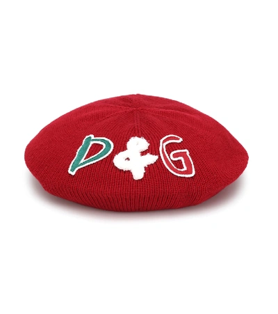 Shop Dolce & Gabbana Embroidered Virgin Wool Beret In Red