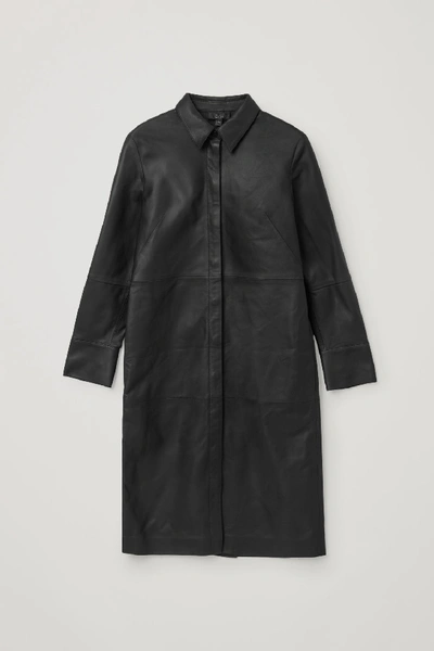 Shop Cos Nappa Leather Shirt Dress In Black