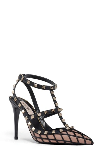 Shop Valentino Boudoir Rockstud Ankle Strap Pump In Rose/ Black