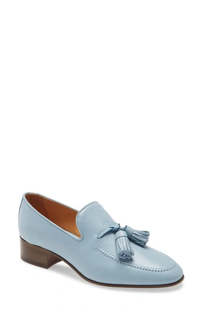 Shop Loewe Tassel Leather Loafer In Light Blue