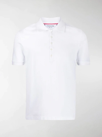 Shop Thom Browne Pique Rib Cuff Short Sleeve 4-bar Polo In White