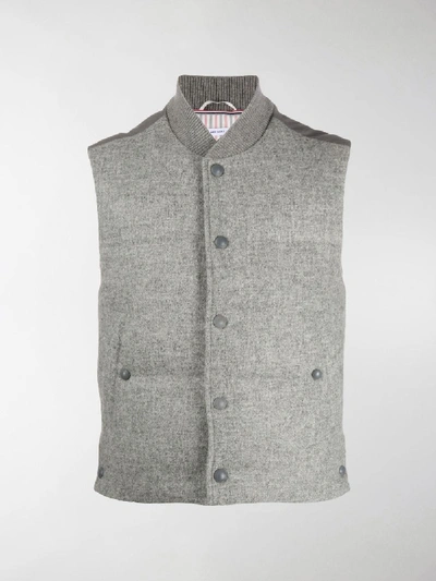 Shop Thom Browne Snap Button Padded Gilet In Grey