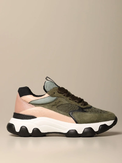 Shop Hogan Mesh Leather And Suede Sneakers In Green