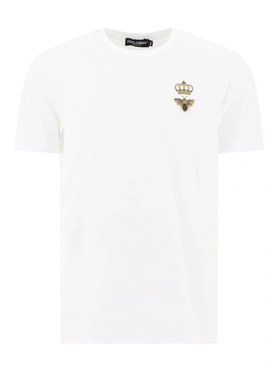 Shop Dolce & Gabbana Bee Embroidery Cotton T-shirt In White