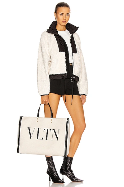 Shop Valentino Garavani Large Logo Tote In Naturale & Nero