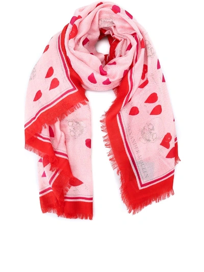 Shop Alexander Mcqueen Petals Print Wool-blend Scarf In Pink