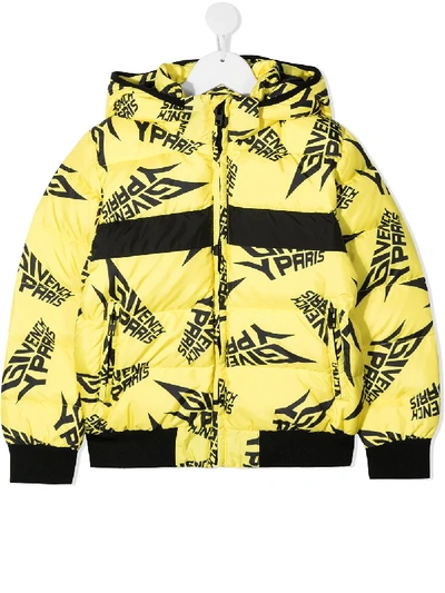 Shop Givenchy Repeat Logo Puffer Jacket In Yellow