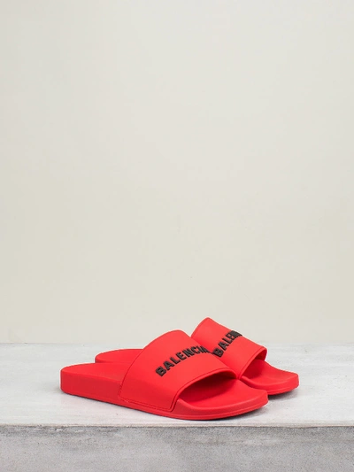 Shop Balenciaga Pool Smooth Rubber Logo Red