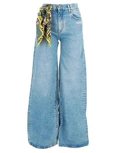 Shop Off-white High-rise Scarf Wide Leg Jeans In Blue