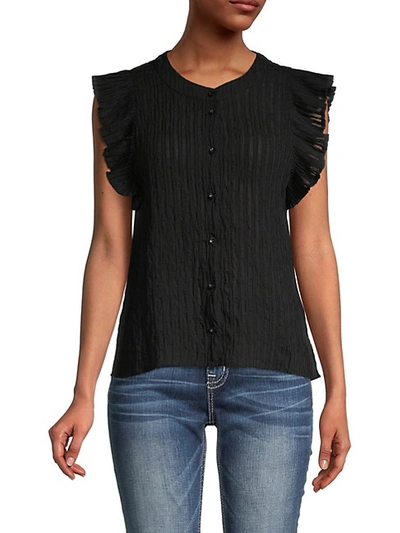 Shop Allison New York Ruffled Cap-sleeve Crinkle Blouse In Black