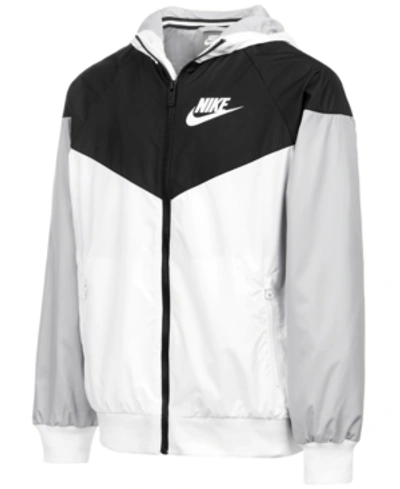 Shop Nike Sportswear Big Boys Wind Runner Jacket In White/black/gray