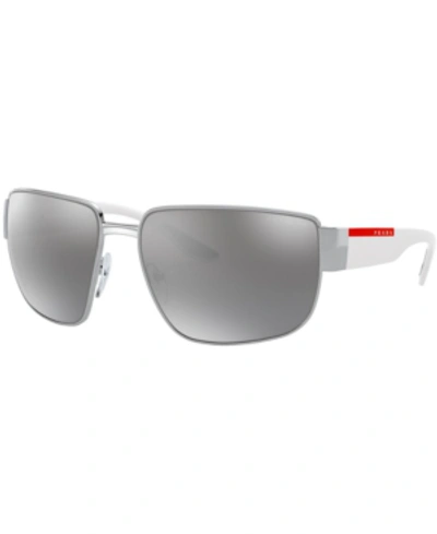Shop Prada Polarized Sunglasses, 0ps 56vs In Silver/polar Grey Mirror Grad Silver