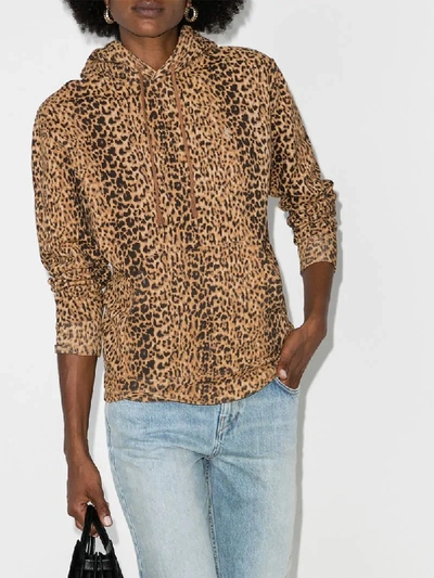 Shop Saint Laurent Leopard-print Cotton Hoodie In Brown