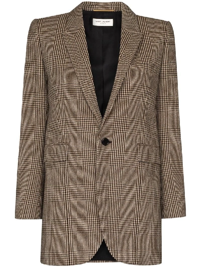 Shop Saint Laurent Prince Of Wales Tweed Blazer Jacket In Multicolour