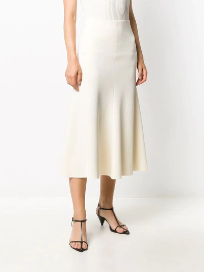 Shop Joseph Knitted Flared Midi Skirt In Neutrals