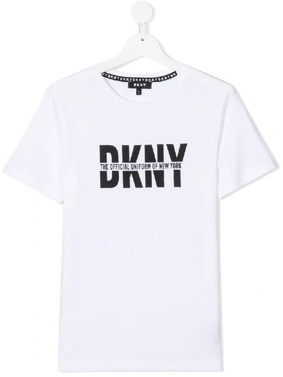 Shop Dkny Teen Logo-print Cotton T-shirt In White