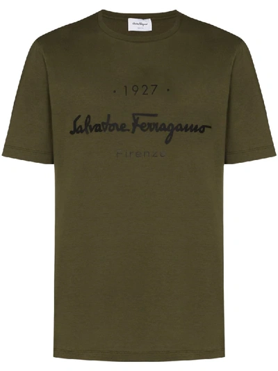 Shop Ferragamo 1927 Logo Cotton T-shirt In Green