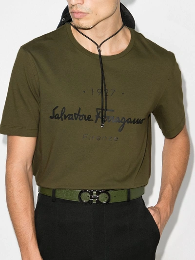 Shop Ferragamo 1927 Logo Cotton T-shirt In Green