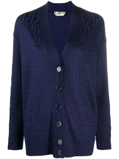 Shop Fendi Ff Motif Cardigan In Blue