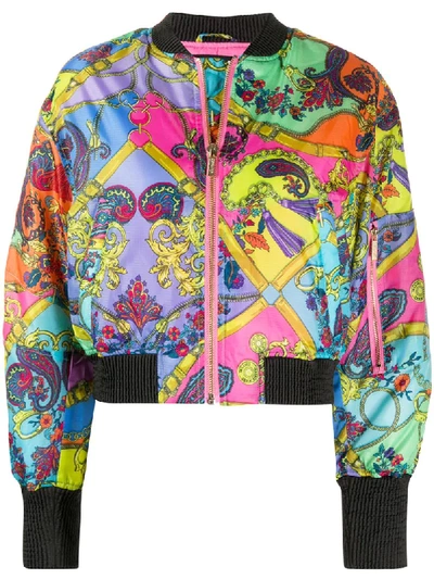 Shop Versace Jeans Couture Baroque Print Bomber Jacket In Yellow