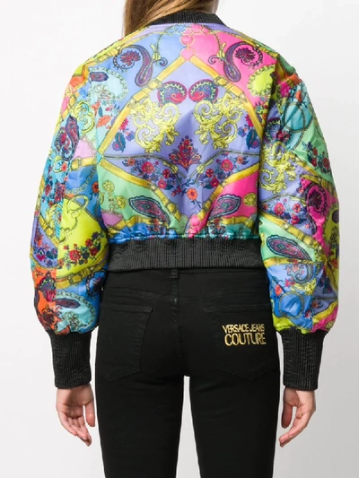 Shop Versace Jeans Couture Baroque Print Bomber Jacket In Yellow