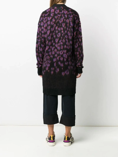 Shop Diesel Leopard Print Knit Cardigan In Black
