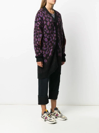 Shop Diesel Leopard Print Knit Cardigan In Black