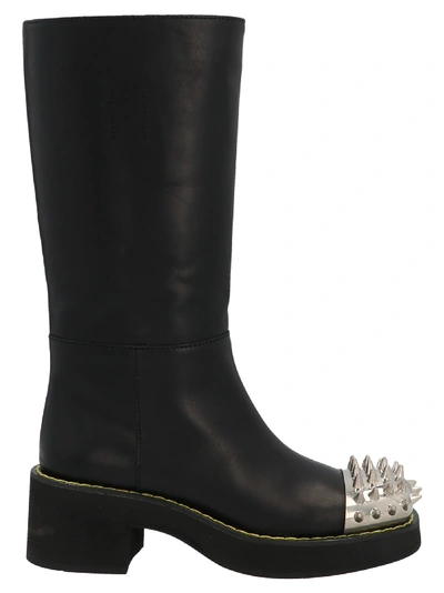 Shop Miu Miu Studded Leather Boots In Black