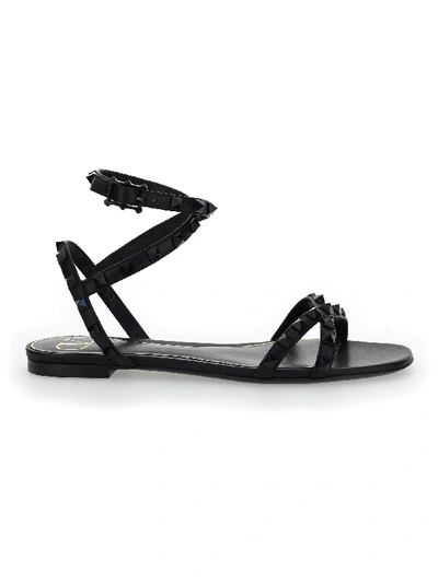 Shop Valentino Rockstud Flair Flat Sandals In Nero
