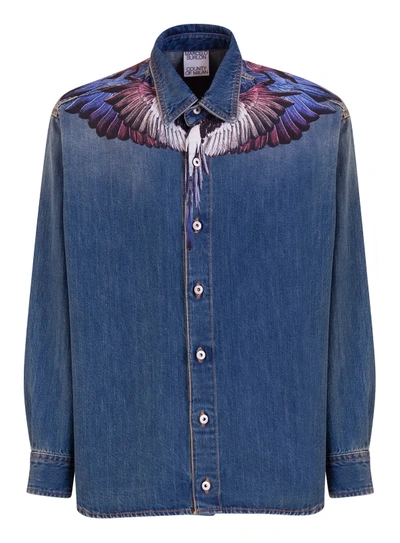 Shop Marcelo Burlon County Of Milan Wings Denim Shirt In Blu