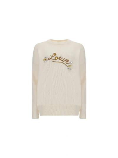 Shop Loewe Sweater In White/camel