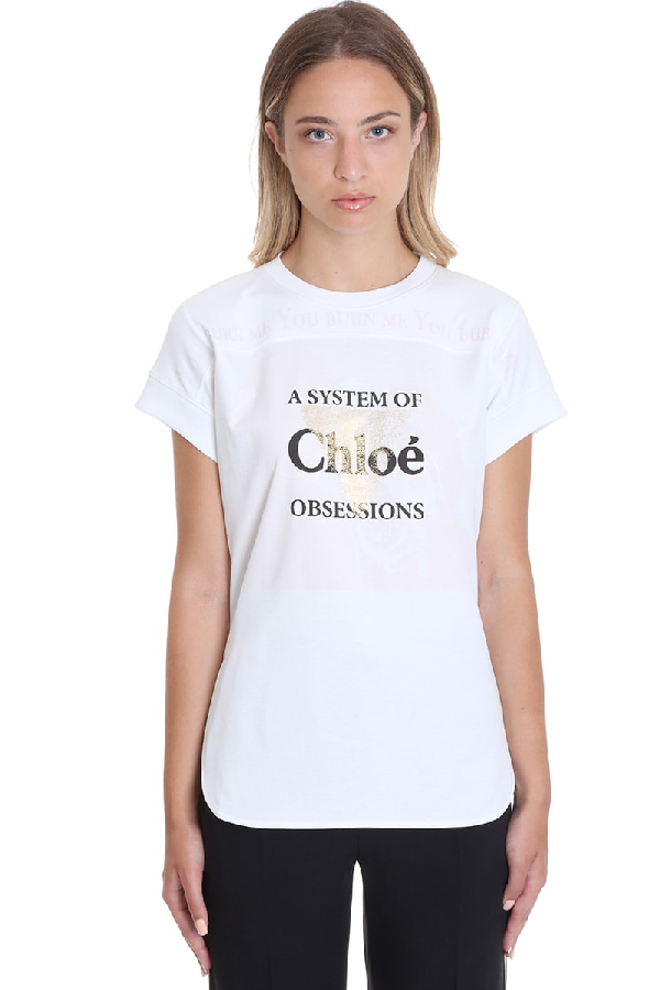 Chloé Slogan-print Curved-hem T-shirt In White | ModeSens