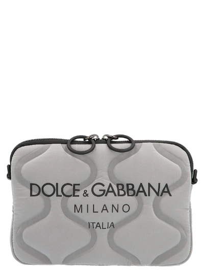 Shop Dolce & Gabbana Logo-print Quilted Crossbody Bag In Grey