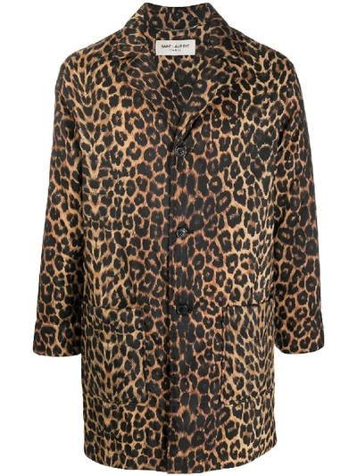 Shop Saint Laurent Leopard Print Buttoned Coat