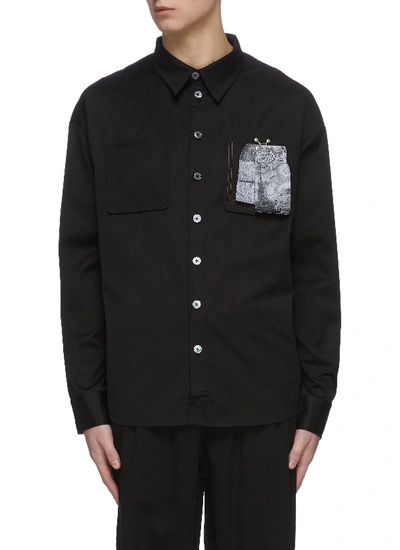 Shop Indice Studio Graphic Patch Button Up Shirt In Black