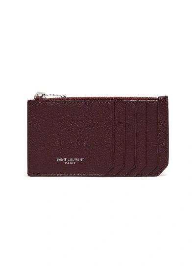 Shop Saint Laurent Grained Leather Card Case In Red