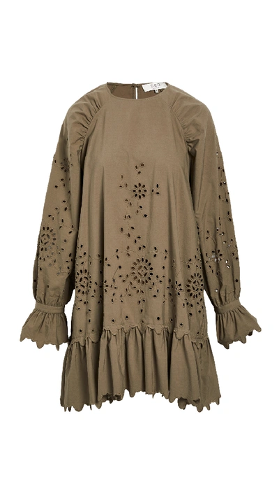 Shop Sea Fern Eyelet Long Sleeve Tunic In Army