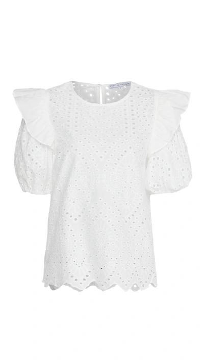 Shop English Factory Ruffled Puff Sleeve Eyelet Top In White