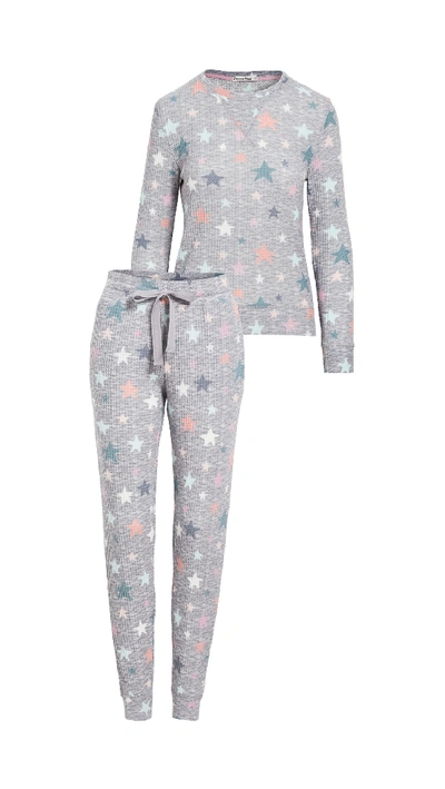 Shop Emerson Road Fuzzy Luxe Crew Neck With Jogger Pajama Set In Windstar Tradewinds Intarsia