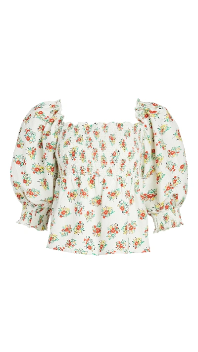 Rixo London Katarina Blouse In Garden Ditsy Cream