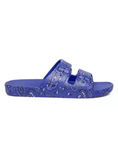 Shop Freedom Moses Fancy Bandana-print Two-strap Slides In Blue